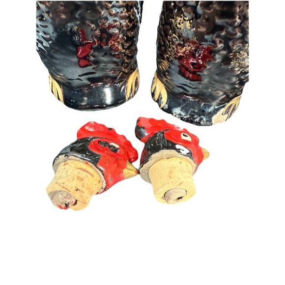 VTG Rooster Oil Vinegar Cruet Set Ceramic Farmhouse Kitchen Decor 7" Chickens - Picture 8 of 13